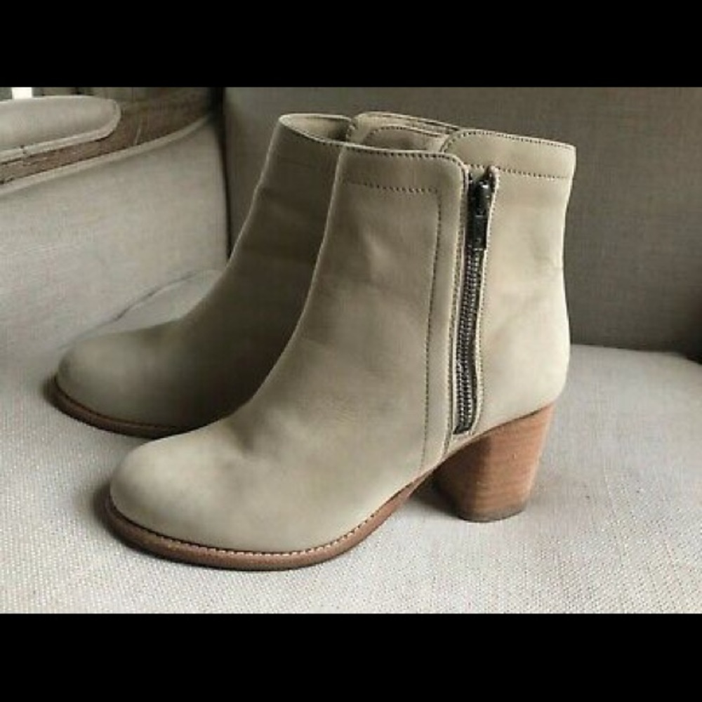 Frye Ankle Boots Ivory Leather Nubuck Heels Addie